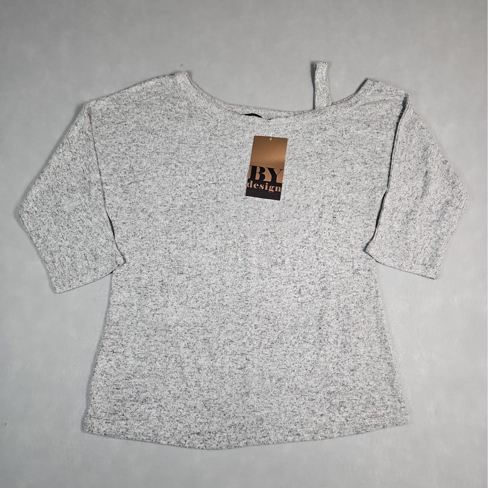 By Design Womens Gray 3/4 Sleeve Cutout Shoulder Sweater Size Medium NWT